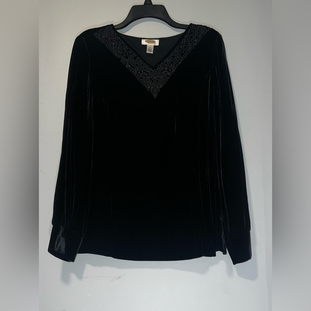 Talbots Black Velvet V-Neck Blouse
